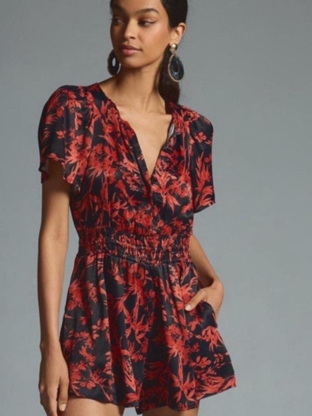 Anthropologie Small Red Black Somerset Romper Boho Casual Chic